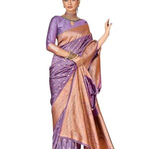 Mehrang Women's Pure Kanjivaram Silk Saree Banarasi Silk Wedding Sarees for Women with Blouse Piece