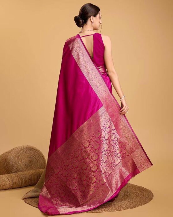 AMIRAT Women's Banarasi silk plain saree With Golden Zari Woven Border With Blouse Piece - Image 4