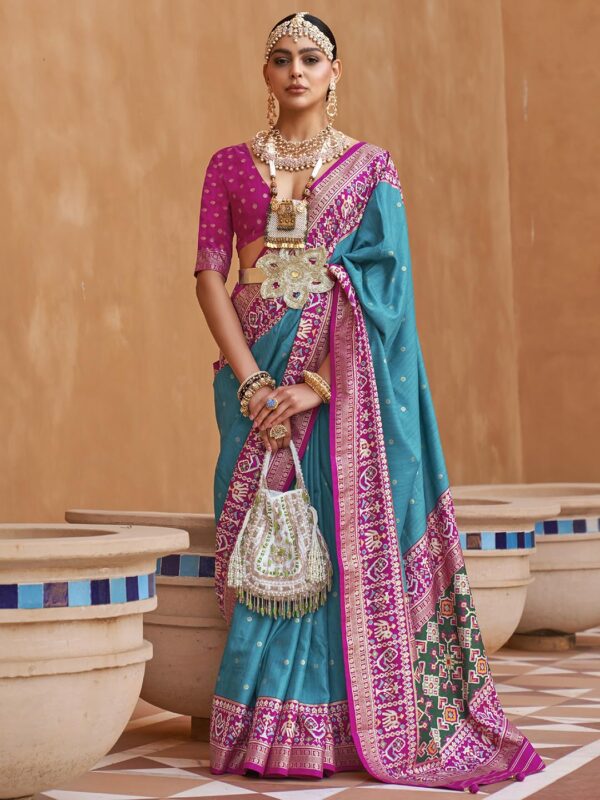 SAREE MALL Woven Design Zari Work Pure Patola Silk Saree for Women With Unstitched Blouse Piece - Image 2