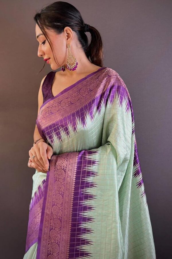 SGF11 Women's Kanjivaram Soft Silk Gadwal Pattu Sarees With Zari Checks Weaving - Image 3