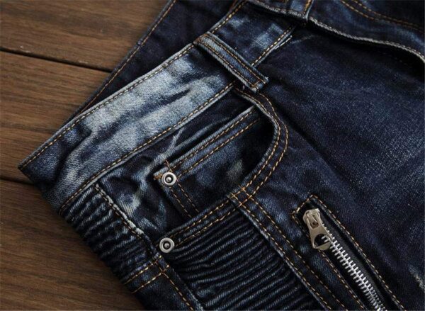 AITITIA Men's Biker Zipper Deco Washed Straight Fit Jeans - Image 5