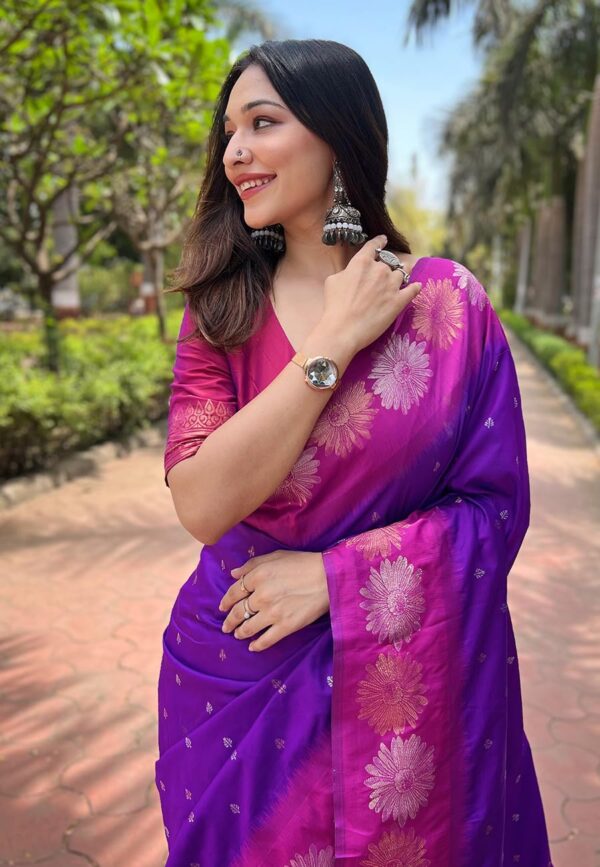 SGF11 Women's Kanjivaram Pure Soft Silk Designer Saree With Blouse Piece - Image 3