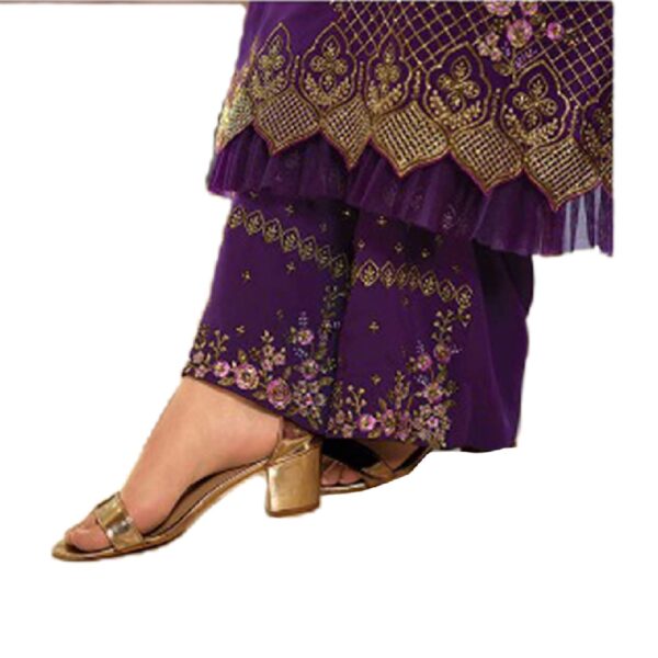 Miss Ethnik Women's Faux Georgette Semi Stitched Top With Unstitched Santoon Bottom and Net Dupatta Embroidered Straight Kurta Dress Material (Kurta Palazzo Set) - Image 6