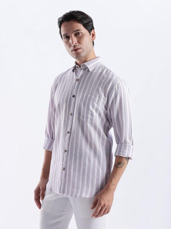 TURMS Water Repellent Men's Striped Shirt | Anti Stain Anti Odor | Concealed Button Down Collar Full Sleeves Kansas Linen Casual and Formal Wear - Image 4