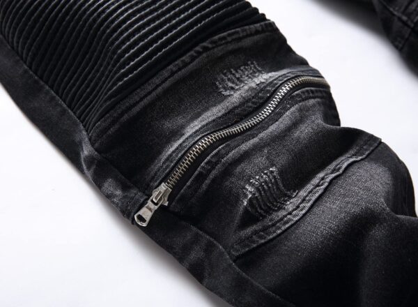 AITITIA Men's Biker Zipper Deco Washed Straight Fit Jeans - Image 4