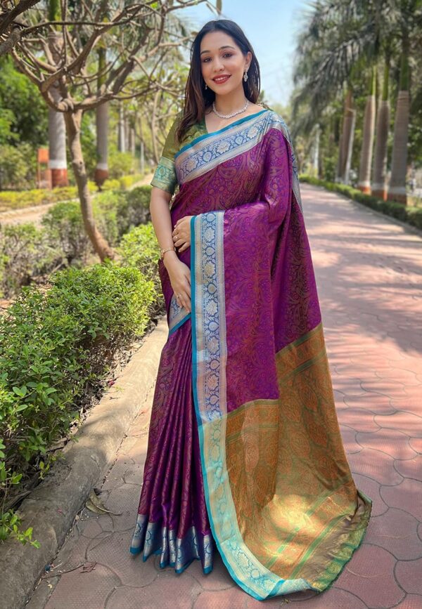 SGF11 Women's Kanjivaram Pure Soft Silk Designer Saree With Blouse Piece - Image 2