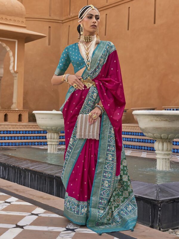 SAREE MALL Woven Design Zari Work Pure Patola Silk Saree for Women With Unstitched Blouse Piece - Image 2