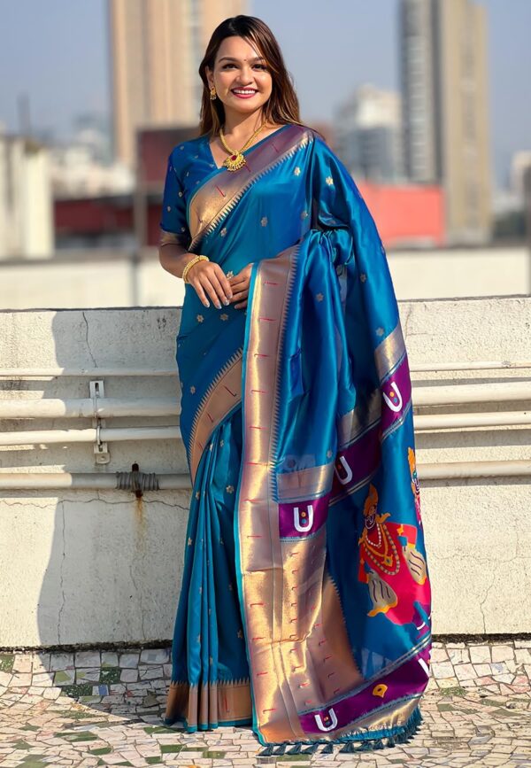 SGF11 Women's Kanjivaram Paithani Silk Saree With Unstitched Blouse Piece - Image 2
