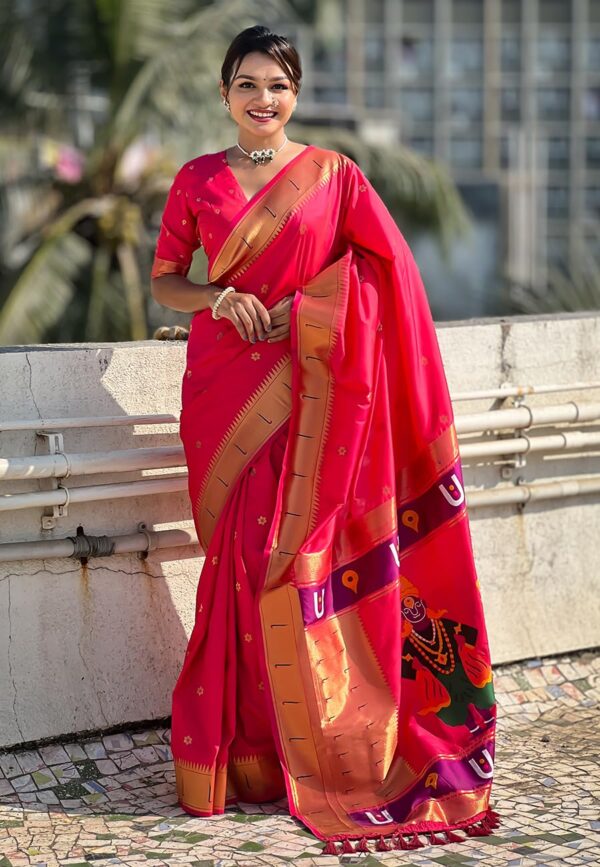 SGF11 Women's Kanjivaram Paithani Silk Saree With Unstitched Blouse Piece - Image 2