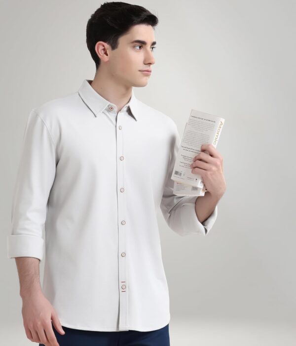 TURMS Water Repellent Men's Knitted Shirt | Anti Stain Anti Odor Cotton Blend | Solid Casual Full Sleeves - Image 3
