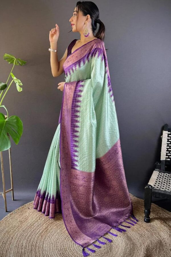 SGF11 Women's Kanjivaram Soft Silk Gadwal Pattu Sarees With Zari Checks Weaving - Image 5