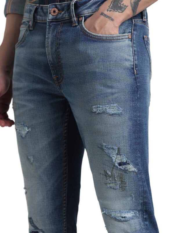 JACK & JONES Men Skinny Fit Highly Distressed Heavy Fade Comfort Stretchable Jeans - Image 4