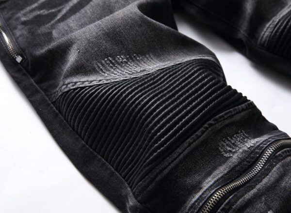 AITITIA Men's Biker Zipper Deco Washed Straight Fit Jeans - Image 5