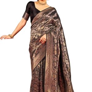 SWORNOF Women's kanjivaram banarasi silk saree for festival Wedding silk with rich pallu Design sarees for women with Unstitched blouse piece