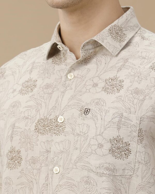Linen Club Men's Linen Rich Brown Printed Contemporary Fit Full Sleeve Casual Shirt - Image 5