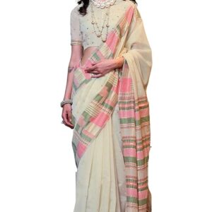 SGF11 Women's Kanjivaram Soft Cotton Linen Silk Saree With Unstitched Blouse Piece