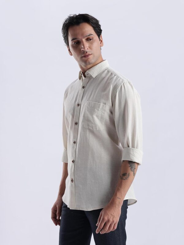 TURMS Water Repellent Men's Striped Shirt | Anti Stain Anti Odor | Concealed Button Down Collar Full Sleeves Kansas Linen Casual and Formal Wear - Image 3