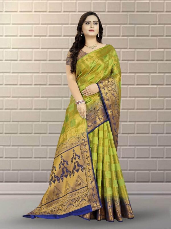 KAVINDI Women's Banarasi Silk With Jacquard Print Saree With Blouse - Image 5