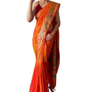 SGF11 Women's Paithani Soft Lichi Silk Kanjivaram Sarees With Blouse Piece