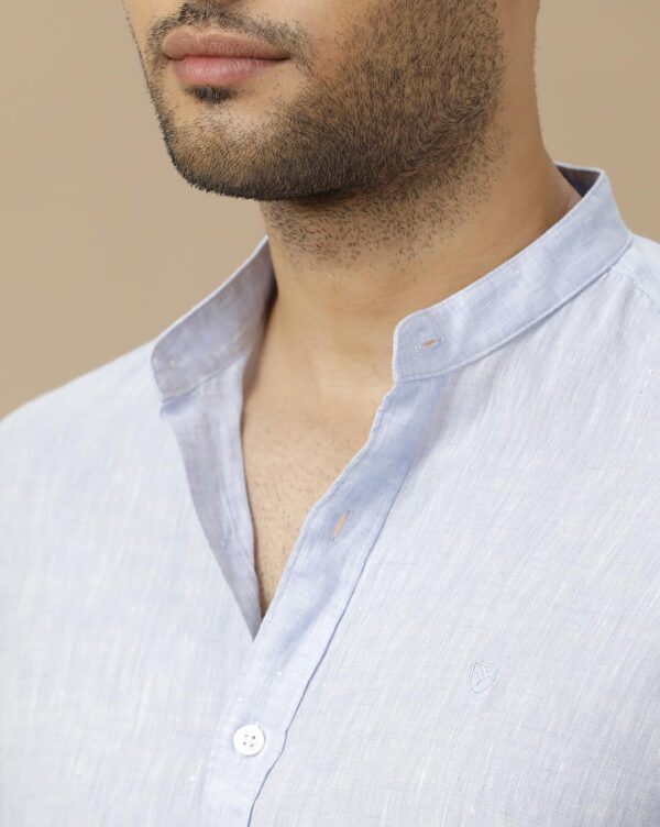 Linen Club Men's Pure Linen White Solid Contemporary Fit Full Sleeve Casual Shirt - Image 5