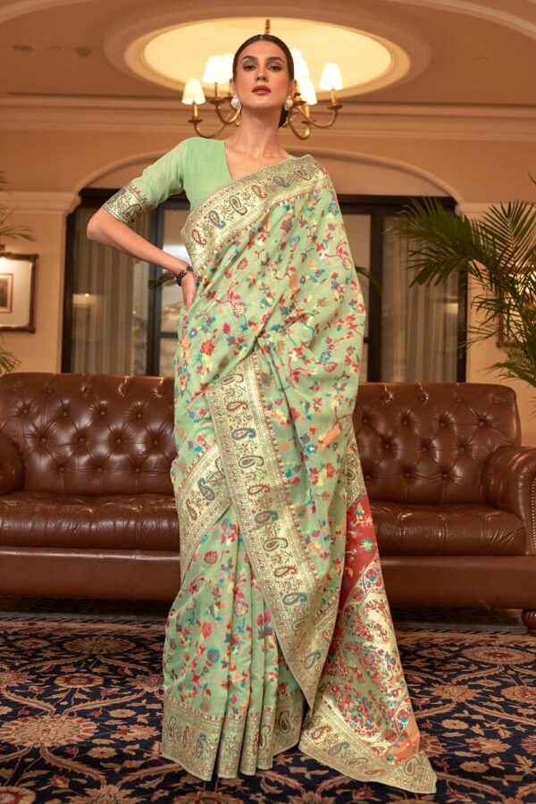 SGF11- Women's Kanjivaram Pure Soft Silk Handloom Saree Pure Golden Zari With Blouse Piece - Image 2