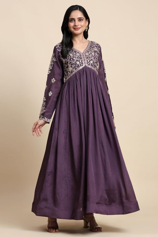 TRENDMALLS Women's Silk Blend Embroidery Alia Cut Kurta Pant Set with Dupatta - Image 4