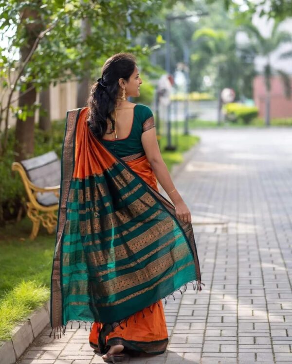 ROYAL THREADS Women's Pure Kalyani Cotton Silk Saree with Exquisite Zari Cotton Border, Traditional Kalyani Cotton Sarees for Women, Includes Matching Blouse Piece - Image 2