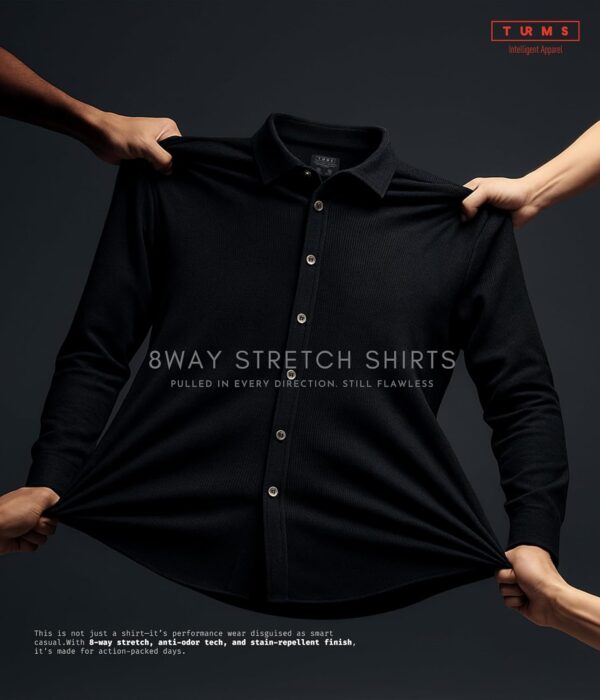 TURMS Water Repellent Men's Knitted Shirt | Anti Stain Anti Odor Cotton Blend | Solid Casual Full Sleeves - Image 3
