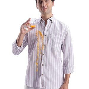 TURMS Water Repellent Men's Striped Shirt | Anti Stain Anti Odor | Concealed Button Down Collar Full Sleeves Kansas Linen Casual and Formal Wear