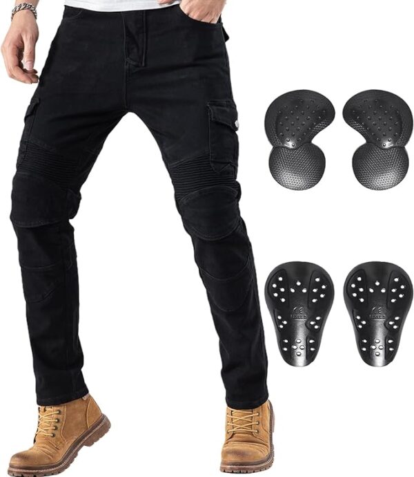 CTBQiTom Motorcycle Pants for Men Motocross Riding Pants Motorbike Riding Denim Jeans with Knee and Hip CE Armor Pads