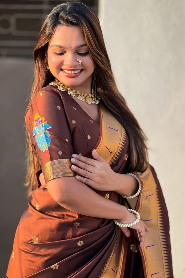 SGF11 Women's Kanjivaram Paithani Silk Saree With Unstitched Blouse Piece - Image 3