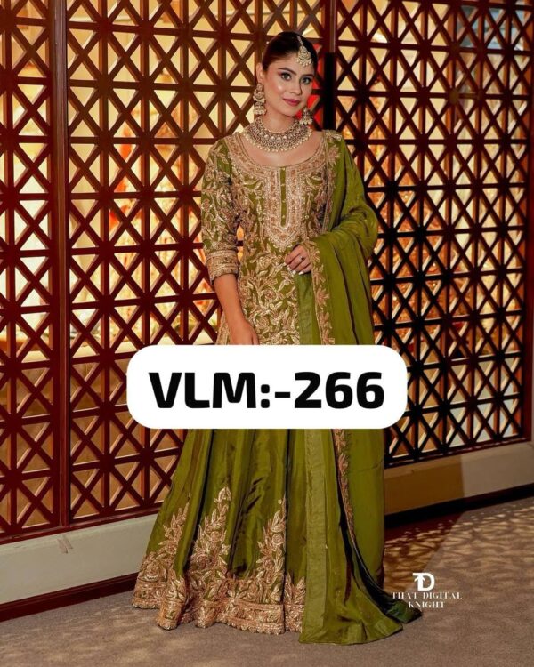 Women's Fancy Heavy Chinnon Silk with Heavy Embroidery Work with Fancy Borders Less Work Sleeve with Fancy Kurta Set with Dupatta for Wedding - Image 3