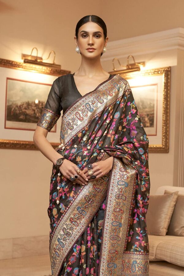 SGF11- Women's Kanjivaram Pure Soft Silk Handloom Saree Pure Golden Zari With Blouse Piece - Image 5