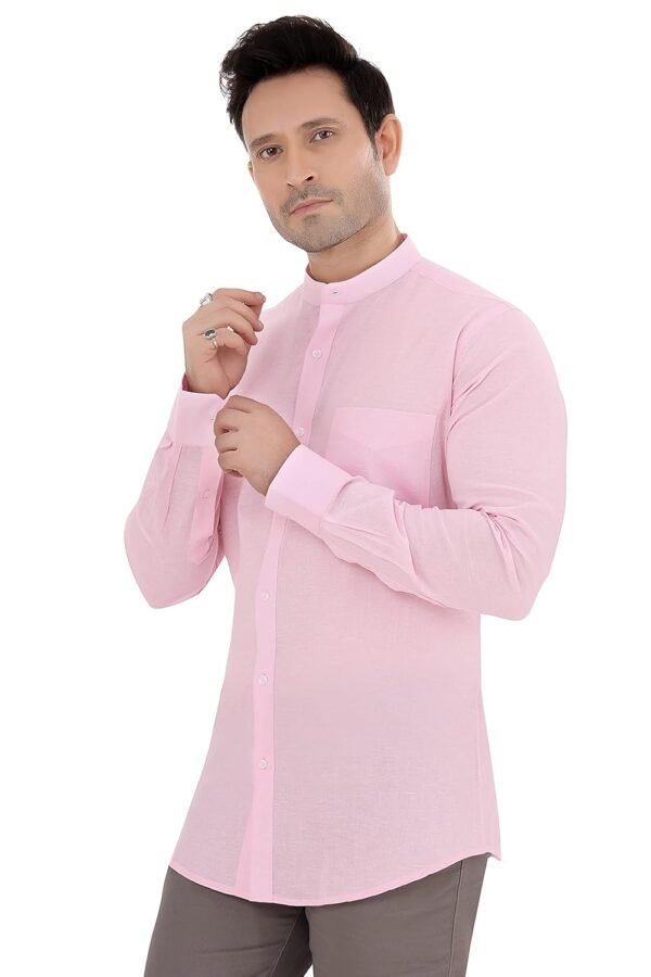 Faubourg Mens Linen Cotton Mandarin Chinese Collar Formal Shirt - Image 3