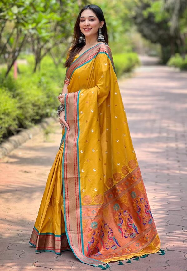 SGF11 Women's Kanjivaram Paithani Soft Silk Saree With Unstitched Blouse Piece - Image 4