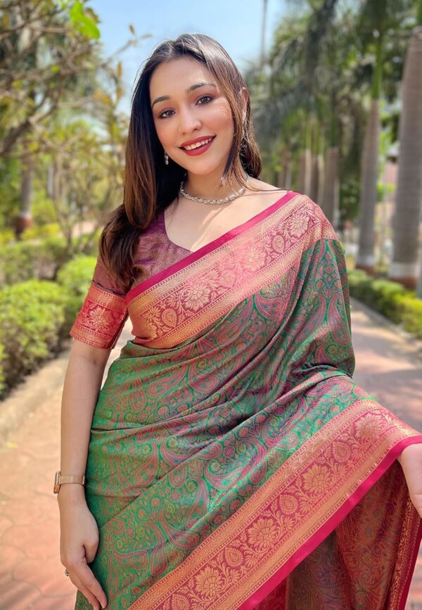 SGF11 Women's Kanjivaram Pure Soft Silk Designer Saree With Blouse Piece - Image 3