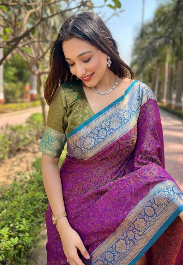 SGF11 Women's Kanjivaram Pure Soft Silk Designer Saree With Blouse Piece - Image 4