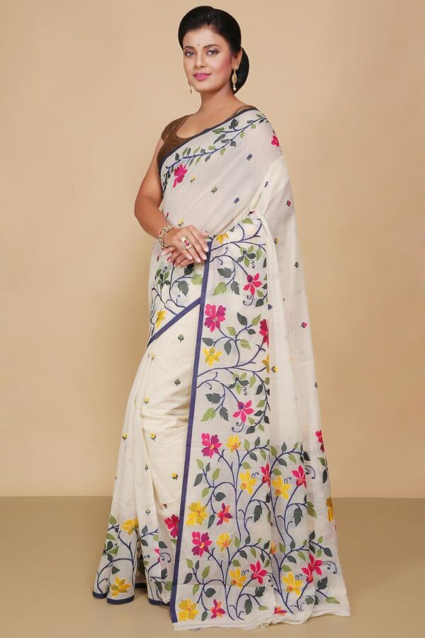 BENGAL HANDLOOM Mina Soft Cotton Jamdani Saree - Image 3