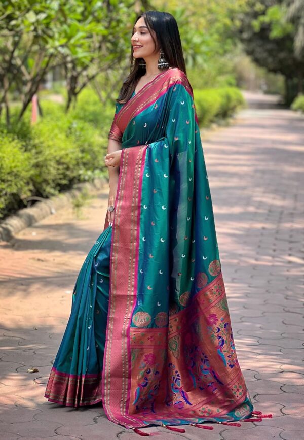 SGF11 Women's Kanjivaram Paithani Soft Silk Saree With Unstitched Blouse Piece - Image 4