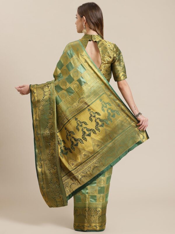 KAVINDI Women's Banarasi Silk With Jacquard Print Saree With Blouse - Image 2
