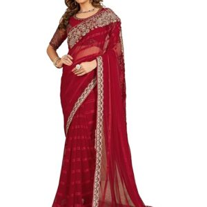 TRENDMALLS Women's Chiffon Embroidered Sequence Border Saree with Blouse Piece