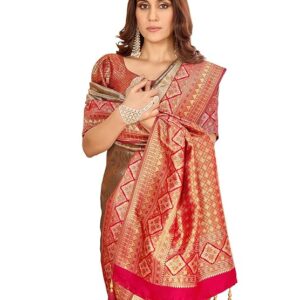 Mehrang Women's Pure Kanjivaram Silk Saree Banarasi Silk Wedding Sarees for Women with Blouse Piece