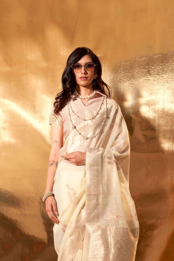 SGF11 Women's Kanjivaram Soft Cotton Linen Silk Saree With Unstitched Blouse Piece - Image 4