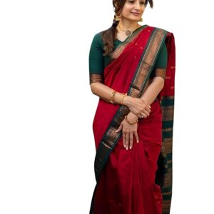 ILAIYAAL CLOTHINGS Women's Kanjivaram Cotton Silk Saree South Indian Paithani Sari | gadwal cotton sarees with Zari Border and Blouse Piece - Suitable For All Indian Occasions and Festivals 191