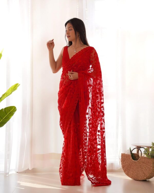 MUNIR Women's Heavy Butterfly Net Beautiful Ethnic Saree With Unstiched Blouse Piece For Festival And Function - M-Maharani - Image 6