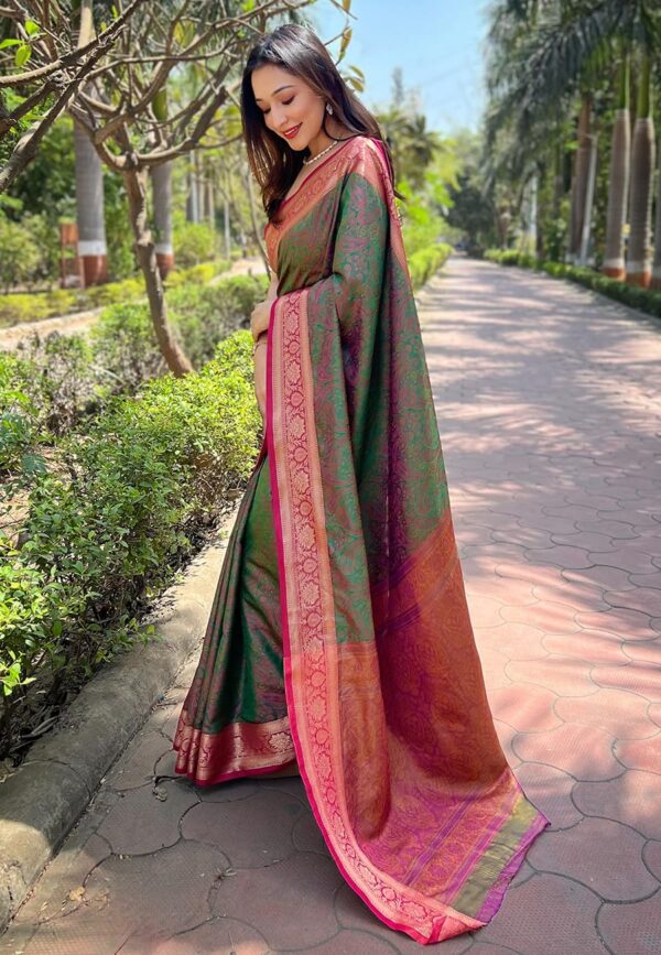 SGF11 Women's Kanjivaram Pure Soft Silk Designer Saree With Blouse Piece - Image 2