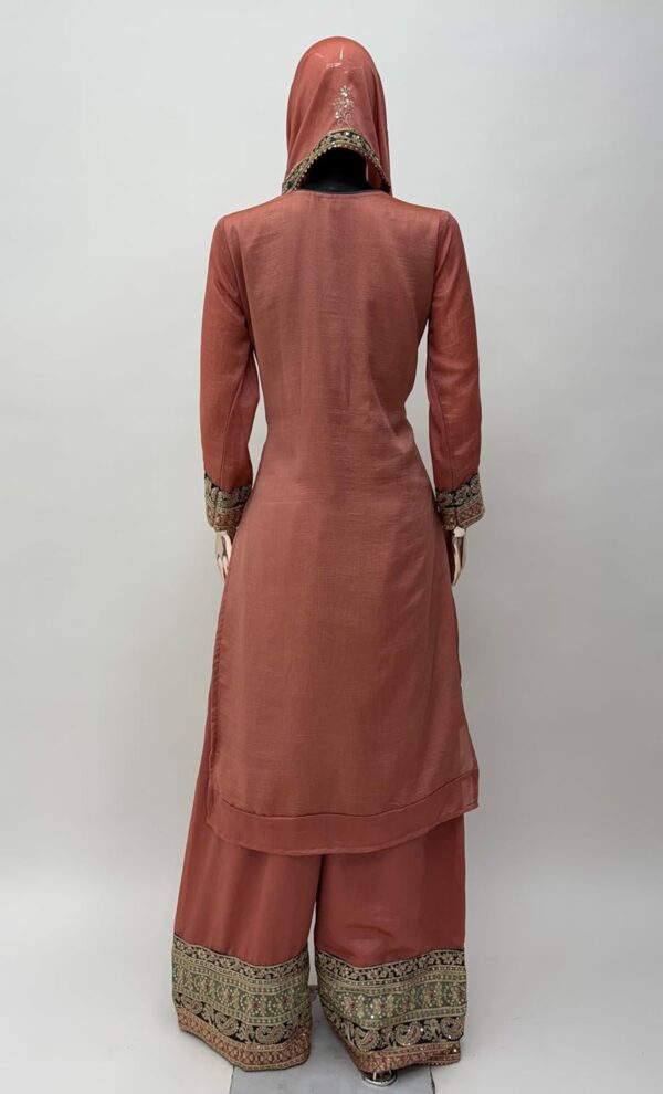 Miss Ethnik Women's Peach Chinon Stitched Top With Stitched Chinon Bottom and Chinon Dupatta Full Sleeve Embroidered Straight Top (ME-1192) - Image 6