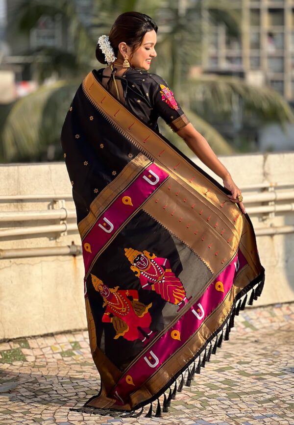 SGF11 Women's Kanjivaram Paithani Silk Saree With Unstitched Blouse Piece - Image 4