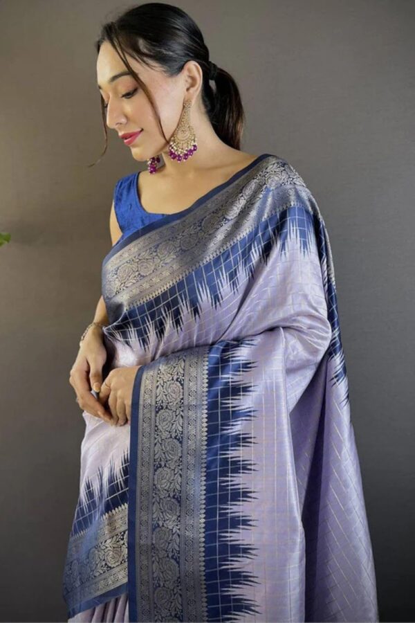 SGF11 Women's Kanjivaram Soft Silk Gadwal Pattu Sarees With Zari Checks Weaving - Image 3