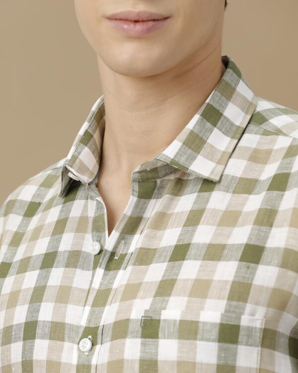 Linen Club Men's Pure Linen Blue Checked Contemporary Fit Half Sleeve Casual Shirt - Image 4